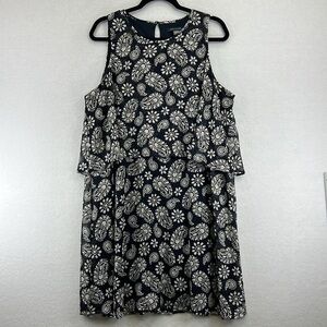 Tommy Hilfiger Women’s Dress Sz 14 Black/White Lined Semi-Sheer Top Overlay EUC